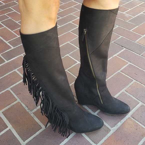 KOOLABURRA by UGG Paradis Fringe Black Suede Tall Riding Boots Size 9 - Picture 3 of 11
